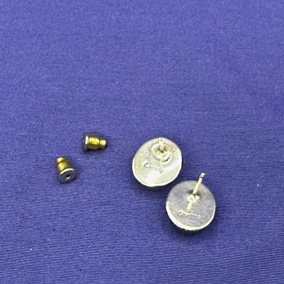 Sterling Silver & Turquoise Colored Cabochon Post Earrings - Picture 6 of 12